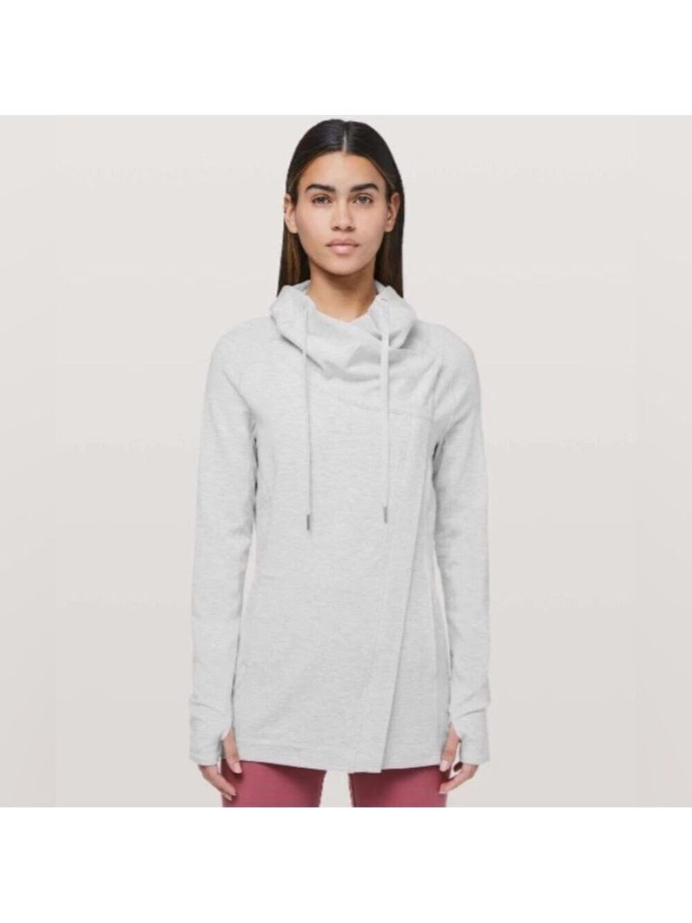 Lululemon Coast Easy Wrap Full zip Heathered Light Grey Sz 6 Thumbholes